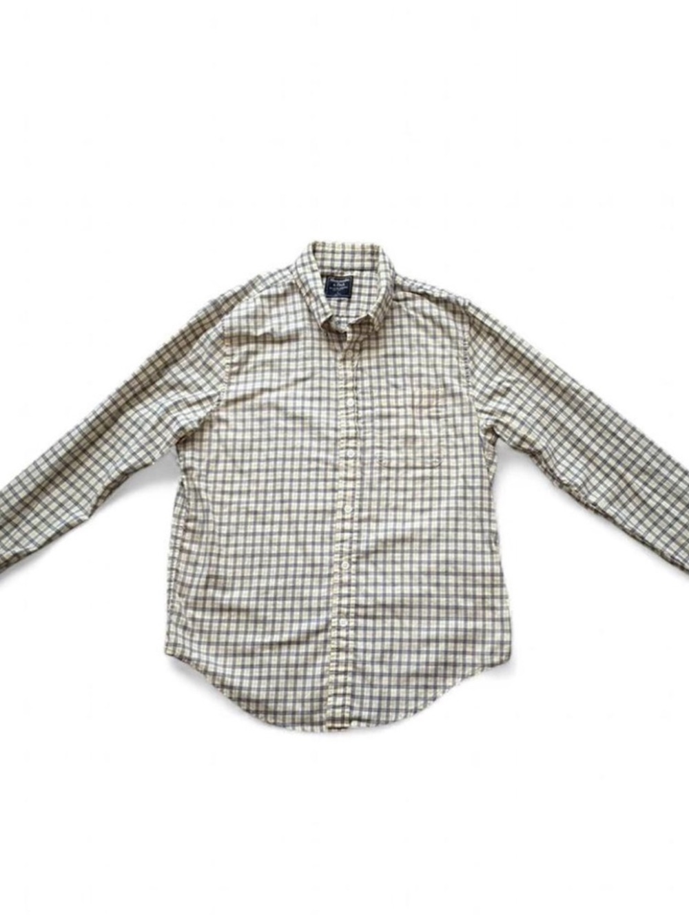 VINTAGE Abercrombie & Fitch Plaid Flannel Shirt Cream Navy Large